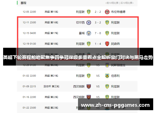 英超下轮赛程前瞻聚焦争四争冠保级多重看点全解析豪门对决与黑马走势