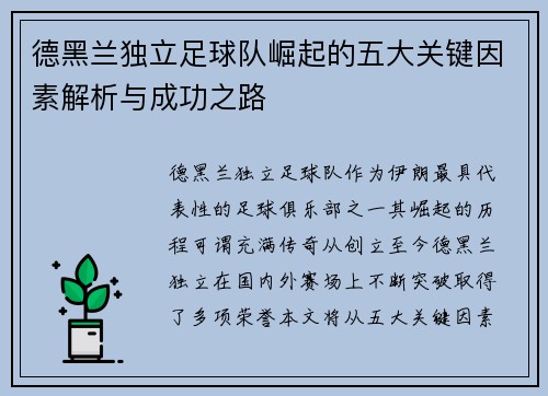 德黑兰独立足球队崛起的五大关键因素解析与成功之路